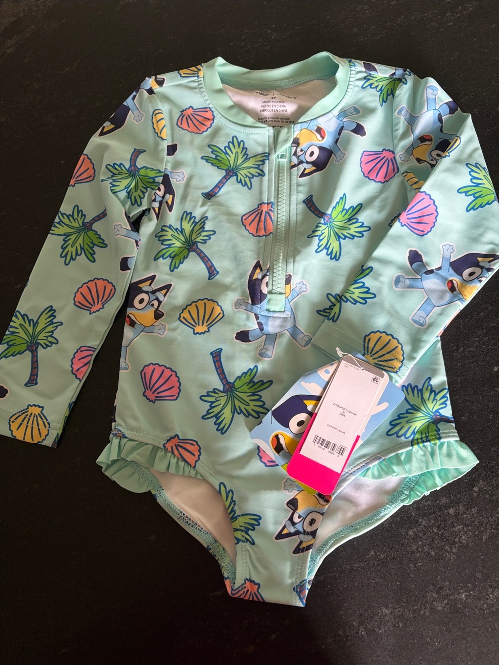 Girls Long Sleeve One-Piece Swimsuit -Bluey beach theme